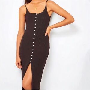 NWT Reformation Jeans Ribbed Button Down Midi Dress in Black Size Large